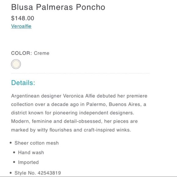 Anthropologie Blusa Palmeras Poncho NWT - Picture 4 of 13